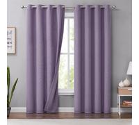 Melodieux Lot de 2 Rideaux 100% occultants pour Chambre à Coucher, Rideaux de fenêtre à Isolation Thermique et phonique avec œillets en Lin pour Salon et Chambre d'enfant (Violet, 127 x 243 cm de