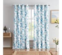 Melodieux Lot de 2 Rideaux à œillets décoratifs à Motif Floral de 160 cm de Long pour Salon, Ferme, Bleu Abricot, 132 x 160 cm