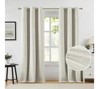 Melodieux Lot de 2 rideaux occultants en lin naturel pour chambre à coucher et salon, rideaux 100 % occultants à isolation thermique, avec œillets texturés en toile de jute de style ferme, 106,7 x 160