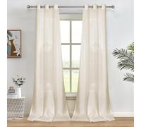 Melodieux Lot de 2 Rideaux Semi-Transparents en Faux Lin pour Chambre à Coucher, Salon, fenêtre - Beige - 140 x 137 cm