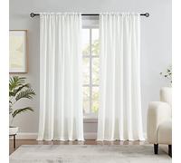 Melodieux Lot de 2 Rideaux Semi-Transparents veloutés Ivoire de 213,4 cm de Long pour Chambre à Coucher, Salon, Texture Coton Naturel, avec Passe-Tringle, 132,1 x 213,4 cm