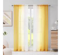 Melodieux Lot de 2 Rideaux Transparents en Mousseline de Soie avec Passe-Tringle dégradé Jaune 142,2 x 183 cm