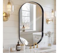 Melodieux Miroir de Vanité Noir pour Salle de Bain pour Mur, 55x75 cm Miroir Mural Cadré en Métal Ovale, Miroir Décoratif pour Chambre, Salon, Entrée Horizontalement ou Verticalement