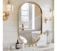 Melodieux Miroir Mural doré pour Salle de Bain, 60 x 90 cm, Miroir Mural Ovale avec Cadre en métal, Miroir décoratif pour Chambre à Coucher, Salon, entrée, horizontalement ou verticalement