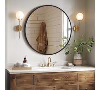 Melodieux Miroir Mural Rond à Suspendre - 76 cm - Noir - pour Salle de Bain, Salon, Couloir