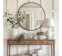 Melodieux Miroir Mural Rond de 90 cm - Noir - À Suspendre - pour Salle de Bain, Couloir, Chambre à Coucher, Salon