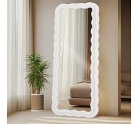 Melodieux Miroirs ondulés pleine longueur 160 x 60 cm Miroir de sol sur pied pour chambre à coucher salon Ivoire Cadre en bois Miroir mural décoratif