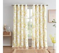 Melodieux Rideaux décoratifs à Fleurs d’abricotier pour Salon, Style Rustique, avec œillets, Blanc et Jaune, 132 x 213 cm (2 Panneaux)