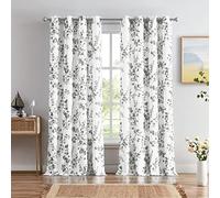 Melodieux Rideaux Floraux de 160 cm de Long pour Salon, Style Ferme, Gris Abricot, Rideaux à œillets décoratifs Blancs, 132 x 160 cm, 2 Panneaux