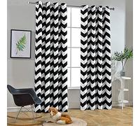 Melodieux Rideaux occultants Tendance à Chevrons pour Salon, Salle à Manger, Rideaux de fenêtre insonorisants et Thermiques pour Chambre à Coucher, 160 cm de Long, 132 x 160 cm, Noir et Blanc (1