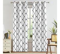 Melodieux Rideaux occultants Tendance marocains à Isolation Thermique avec œillets pour Salon, 106,7 x 213,4 cm, Blanc cassé/Gris (2 Panneaux)