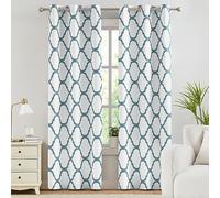 Melodieux Rideaux occultants Tendance marocains à Isolation Thermique avec œillets pour Salon, 106,7 x 213,4 cm, Blanc cassé/Bleu Sarcelle poussiéreux (2 Panneaux)