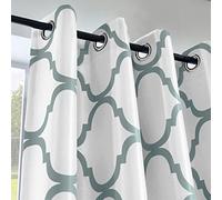 Melodieux Rideaux occultants Tendance marocains à Isolation Thermique avec œillets pour Salon, 132,1 x 160 cm, Blanc cassé/Bleu Sarcelle poussiéreux (1 Panneau)