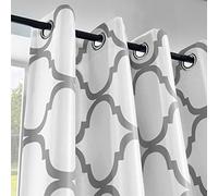 Melodieux Rideaux occultants Tendance marocains à Isolation Thermique avec œillets pour Salon, 132,1 x 160 cm, Blanc cassé/Gris (1 Panneau)