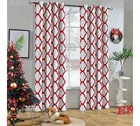 Melodieux Rideaux occultants Tendance marocains à Isolation Thermique avec œillets pour Salon, 132,1 x 213,4 cm, Blanc cassé/Rouge (1 Panneau)