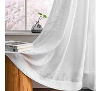 Melodieux Rideaux Semi-Transparents à Texture de Lin Blanc de 213,4 cm de Long pour Salon, Chambre à Coucher, Lin Naturel avec Passe-Tringle, 132,1 x 213,4 cm (2 Panneaux)