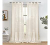 Melodieux Rideaux Semi-Transparents Beige Naturel de 213,4 cm de Long pour Salon, Chambre à Coucher, Rideaux en Lin à œillets, 132,1 x 213,4 cm (2 Panneaux)