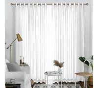 Melodieux Rideaux Semi-Transparents Blancs de 274 cm de Long pour Salon, Chambre à Coucher, Aspect Lin, Rideaux rustiques à œillets, 132 x 274 cm (2 Panneaux)