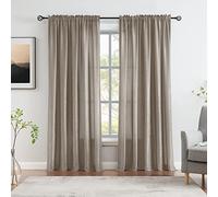 Melodieux Rideaux Semi-Transparents en Velours Taupe de 243,8 cm de Long pour Chambre à Coucher, Salon, Texture Coton Naturel, Rideaux Transparents avec Passe-Tringle, 132,1 x 243,8 cm (2 Panneaux)