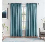 Melodieux Rideaux Semi-Transparents veloutés Bleu Sarcelle de 243,8 cm de Long pour Chambre à Coucher, Salon, Texture Coton Naturel, Rideaux Transparents avec Passe-Tringle, 132,1 x 243,8 cm (2