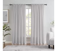 Melodieux Rideaux semi-transparents veloutés gris argenté de 243,8 cm de long pour chambre à coucher, salon, texture coton naturel, rideaux de fenêtre avec passe-tringle, 132,1 x 243,8 cm (2 panneaux)