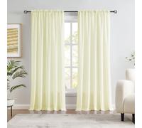 Melodieux Rideaux semi-transparents veloutés jaune crème de 243,8 cm de long pour chambre à coucher, salon, texture coton naturel, rideaux transparents avec passe-tringle, 132,1 x 243,8 cm (2 panneaux
