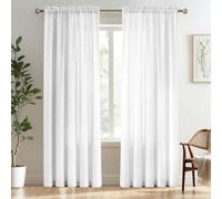 Melodieux Semi Sheer Passe Tringle Rideaux Salon Chambre à Coucher élégante fenêtre Voile Drapes, 52 213,4 cm, Blanc/Gris (2 Panneaux) 52x84 inch Blanc