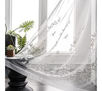 Melodieux Voilage brodé de Fleurs pour Salon, Chambre à Coucher, Style Ferme, avec Passe-Tringle, Fleur Blanche, 132,1 x 213,4 cm (1 Panneau)