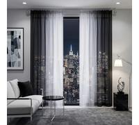 Melodieux Voilage Rideau Transparents Ombrés Lot de 2, 140x175cm Noir/Blanc