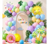 Melofaver Kit d'arche de ballons tropicaux arc-en-ciel 86 pièces, décorations de fête tropicales, vert menthe, rose clair, violet clair, bleu clair, guirlande de ballons colorés pour anniversaire