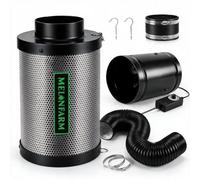 MELONFARM Kit de filtration d'air de 10,2 cm avec ventilateur en ligne et contrôleur de vitesse, filtre à charbon, conduits flexibles de 2,4 m, coupleur en caoutchouc, couvercle d'aération, préfiltres