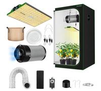 MELONFARM Kit de tente de culture 81,3 x 81,3 x 160 cm avec DEL de 100 W, filtre à charbon tout-en-un de 10,2 cm avec ventilateur intégré, 3 pots et plateaux en tissu, hygromètre, minuteur - Tente de