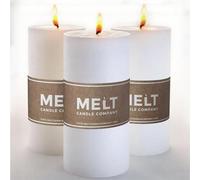 Melt Candle Company Lot de 3 Blanc 7,5 x 15 cm Bougies piliers Non parfuméespour Mariages, Restaurants, décoration de Maison, Spa, église, mèche en Coton Qui ne Fume Pas