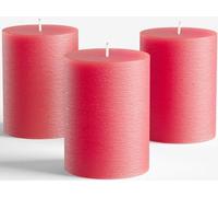 Melt Candle Company Lot de 3 Rouge 7,5 x 10 cm bougies piliers non parfuméespour mariages, restaurants, décoration de maison, spa, église, mèche en coton qui ne fume pas