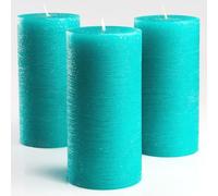 Melt Candle Company Lot de 3 Turquoise 7,5 x 15 cm Bougies piliers Non parfuméespour Mariages, Restaurants, décoration de Maison, Spa, église, mèche en Coton Qui ne Fume Pas
