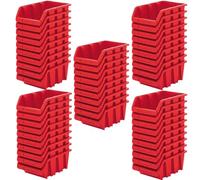 MELTOM Bacs de Rangement Atelier 195x120x90 mm Rouge Lot de 50 Empilables | Bac à bec pour vis et chevilles · façade ouverte · empilable · porte-étiquette · plastique PP brillant · lot de 50