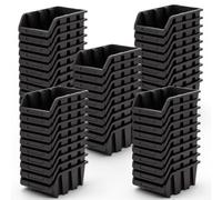 MELTOM Bacs de Rangement Atelier 290x200x150 mm Noir Lot de 50 Empilables | Bac à bec pour vis et chevilles · façade ouverte · empilable · porte-étiquette · plastique PP brillant · lot de 50