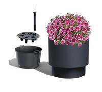 MELTOM Grand Pot de Fleurs H 37 cm Ø 40 cm Rond Anthracite à Réserve d’Eau | Pot à réserve d'eau intérieur et extérieur · indicateur de niveau d'eau · bac 20 L à poignées · sans trou · 40 L · lavable