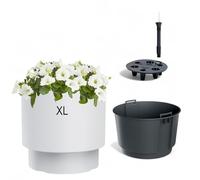 MELTOM Grand Pot de Fleurs H 37 cm Ø 40 cm Rond Blanc Mat à Réserve d’Eau | Pot à réserve d'eau intérieur et extérieur · indicateur de niveau d'eau · bac 20 L à poignées · sans trou · 40 L · lavable