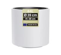 MELTOM Grand Pot de Fleurs H 38 cm Ø 39 cm Blanc Mat avec Bac Intérieur | Grand vase intérieur et extérieur · cylindre mat moderne · bac amovible 20 L à 2 poignées · sans trou · 44 L · design moderne