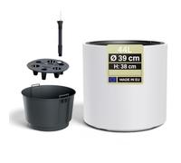 MELTOM Grand Pot de Fleurs H 38 cm Ø 39 cm Rond Blanc Mat à Réserve d'eau | Grand pot intérieur et extérieur · bac amovible 20 L à poignées · indicateur de niveau d'eau · sans trou · 44 L · lavable