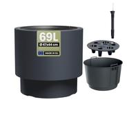 MELTOM Grand Pot de Fleurs H 44 cm Ø 47 cm Rond Anthracite à Réserve d’Eau | Pot à réserve d'eau intérieur et extérieur · indicateur de niveau d'eau · bac 31 L à poignées · sans trou · 69 L · lavable