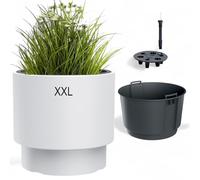 MELTOM Grand Pot de Fleurs H 44 cm Ø 47 cm Rond Blanc Mat à Réserve d’Eau | Pot à réserve d'eau intérieur et extérieur · indicateur de niveau d'eau · bac 31 L à poignées · sans trou · 69 L · lavable
