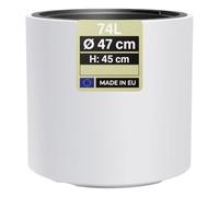 MELTOM Grand Pot de Fleurs H 45 cm Ø 47 cm Blanc Mat avec Bac Intérieur | Grand vase intérieur et extérieur · cylindre mat moderne · bac amovible 31 L à 2 poignées · sans trou · 74 L · design moderne