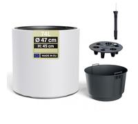 MELTOM Grand Pot de Fleurs H 45 cm Ø 47 cm Rond Blanc Mat à Réserve d'eau | Grand pot intérieur et extérieur · bac amovible 31 L à poignées · indicateur de niveau d'eau · sans trou · 74 L · lavable