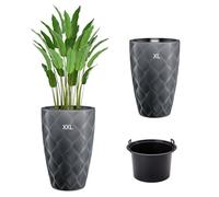 MELTOM Lot de 2 Pots Hauts H 48 + 58 cm Ø 29 + 38,5 cm Anthracite Relief 3D | Pots 24 + 51 L · bacs amovibles 5,5 + 13,7 L à poignées · relief vagues 3D · sans trou · intérieur & extérieur · léger