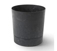 MELTOM Pot de fleurs 35 cm avec soucoupe amovible 25 l béton noir - Pot de fleurs rond mat pour l'intérieur et l'extérieur