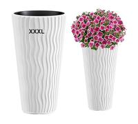 MELTOM Pot de fleurs 3XL haut avec insert, pot de fleurs 3D, 37,3 x 70,9 cm | Pot de fleurs 3XL - Pot de 45 l - Insert 18 l avec poignées - Effet vague 3D pour salon, bureau, balcon, terrasse et jardin