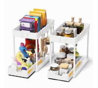 Meltrck - Lot de 2 Rangement sous Évier - Organisateur sous Evier Tiroir Coulissant à Extraction - Rangement Et Organisation De Cuisine (Blanc)