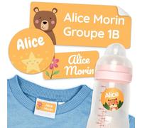 melu kids® Étiquettes autocollantes personnalisable pour vêtements et objets (100 pièces), autocollants personnalisés de la garderie à l'école, imperméable et de différentes tailles - Orange